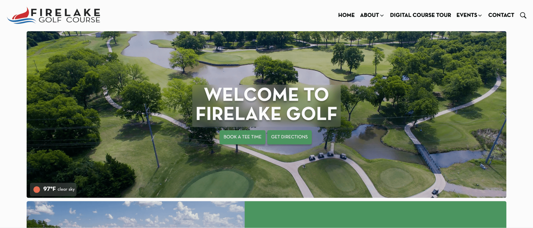 Firelake golf landing page screenshot.