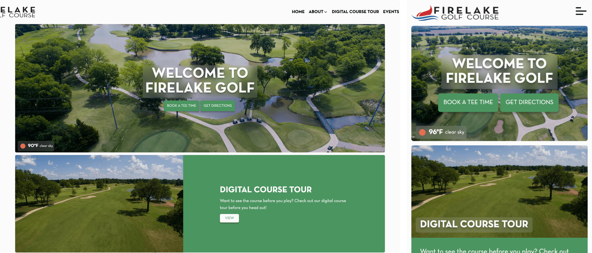 Firelake golf landing page screenshot.